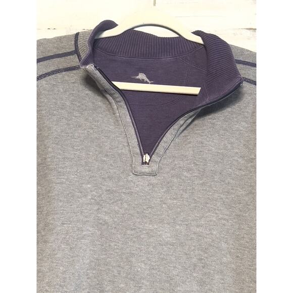 Tommy Bahama 1/4 Zip Mock Neck Reversible Sweater Mens Purple/Gray Large? - Picture 6 of 9